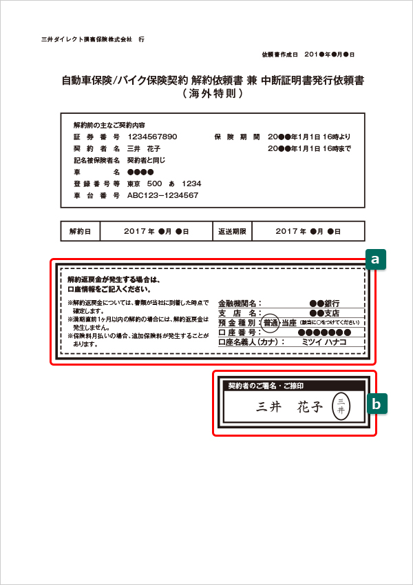 解約依頼書 自動車保険 バイク保険